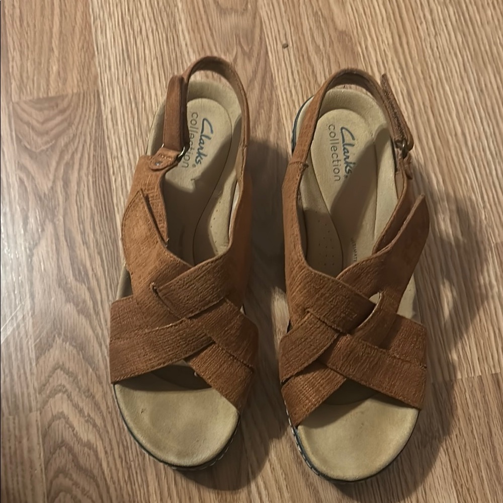 Clarks Tan Criss-Cross Sandals